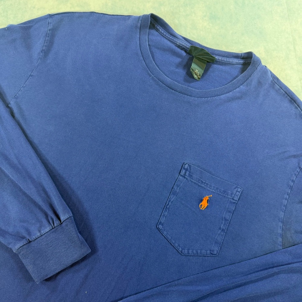 Polo Ralph Lauren Pocket T-Shirt Mens M Blue Good Long Sleeve Cotton Pony